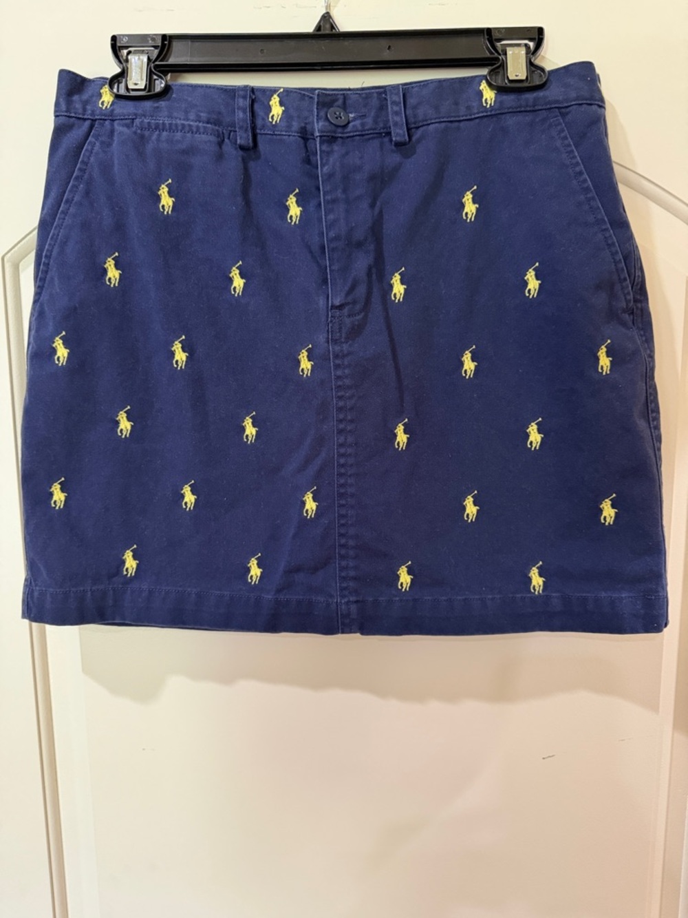Ralph Lauren Navy Mini Skirt with Yellow Pony Embroidery